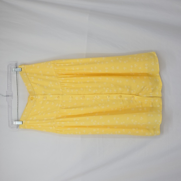 Elodie Yellow White Tiny White Floral Pattern Button Front Skirt Size Small - Picture 3 of 15